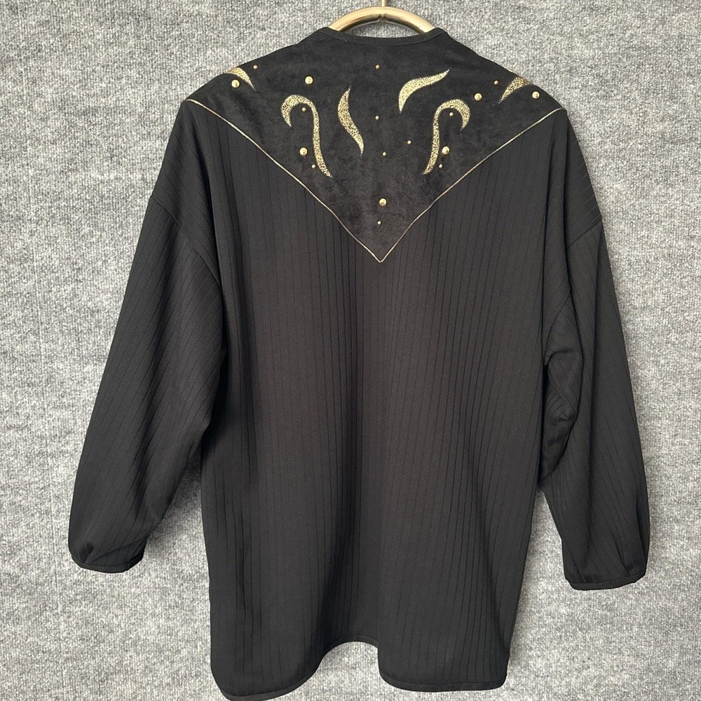 Vintage 80s Jon Pierre Womens Cardigan L Black Gold Oversized Sweater - Picture 2 of 12